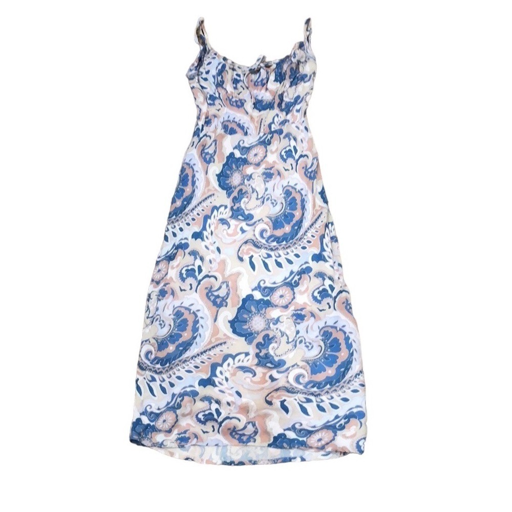 Wilfred Aritzia Bellow Midi Dress Size 00 White Blue Paisley Print